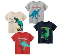 TABNIX 4 Pack Boys Excavator Short Sleeve Crew Neck T Shirts Size 2-7 Years, #03-Dinosaurs, 7 Years