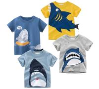 TABNIX Boys' 4-Pack Excavator Short Sleeve Crewneck T-Shirts Top Tee Size 2-7 Years Toddler Boys' Value Pack Cotton T-Shirt, Shark#2, 5 Years