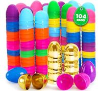 Taboom Bulk Easter Plastic Eggs 104 Count 2.3 Inch Empty Colored & Gold Fillable Egg with Strong Snap-Tight Seal For Easter Egg Hunts, Party Favors, Fillers & Basket Stuffers