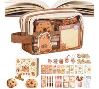 TABSIRAH Capybara Stationery | 1Pc Large Capacity Pen Bag Transparent Organizer | Cute Animal Pencil Case Sticker Set Durable Storage Box School Supply Accessory | School Home Birthday Holiday
