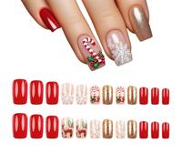 TABSIRAH Christmas Press On Nails,3D Thin Festive Manicure | Christmas Fake Short Nails - for Girls Women Daily Office Home Event Carnival Salon Party