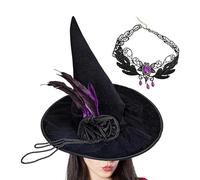 TABSIRAH Witches Hat Headgear Costume Gem Necklace Set | Witch Costume Accessories for Party Carnival Role-Playing Masquerade Teen Girls Mom Lady Outfit
