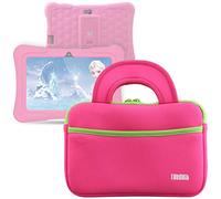 TabSuit Universal Neoprene Slim Sleeve Case Bag for 7" Tablets Dragon Touch Y88X Kids Travel Carrying w/Dual Handle and Accessory Pocket (Pink)