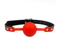 Tabuy PU Leather Paly Buckle Belt Silicon Mouth Ball Open Breathable Mouth Gag For Men Woman (Red)
