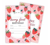 Tabyon Berry First Birthday Party Invitation, 20 Strawberry Theme Invites with Envelopes, 1St Birthday Invitation for Boys & Girls, Party Favor & Decorations - A11
