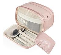 TAC5TAC 2-in-1 Makeup Bag Set with Mini Pouch - Large Capacity Travel Cosmetic Organizer, Transparent Flip Cover Brush Holder, Water-Resistant PU Leather