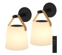 TACAHE Rechargeable Wall Sconce - Plastic Frosted Lampshade - 3 Color Temp & 5 Brightness - Remote Control - 5000 mAh Rechargeable Battery Operated - Cordless Wall Lamp for Camper, RV - Set of 2