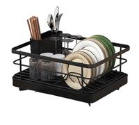 Tacarlha Dish Drying Rack,Dish Drying Rack- Space-Saving Dish Rack,Dish Racks for Kitchen Counter,Stable Auto-Drain Easy to Install Space-Saving Kitchen Counter Dish Rack with Cutlery Holder Black