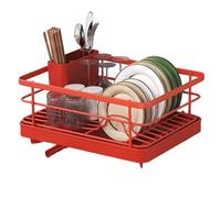Tacarlha Dish Drying Rack,Dish Drying Rack- Space-Saving Dish Rack,Dish Racks for Kitchen Counter,Stable Auto-Drain Easy to Install Space-Saving Kitchen Counter Dish Rack with Cutlery Holder Red