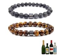 TACBSP Glame Anti Alcohol Bracelet for Men Women Stop Drinking Alcohol Manifestation Hematite Adjustable Bracelet Set for Men Women Anxiety Stress Relief Gifts, L, Alloy, no gemstone