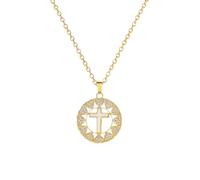 TACBSP Gold Cross Necklace for Women Stainless Steel Cross Pendant Necklace Dainty Rhinestone Heart Necklace Religious Faith Jewelry Gift, L, Stainless Steel, No Gemstone