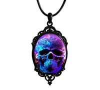 TACBSP Gothic Skull Glass Necklace for Women Colorful Bat Skull Witch Glass Pendant Necklace Vintage Victoria Dark Punk Style Necklace Halloween Mystic Witch Jewelry Accessories for Women, L, Metal