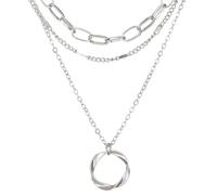 TACBSP Layered Necklaces for Women Geometric Circle Pendant Necklace Layered Pendant Neckalce Stackable Chain Choker Necklaces Birthday Jewelry Gifts for Women Teen Girls, Metal, No Gemstone