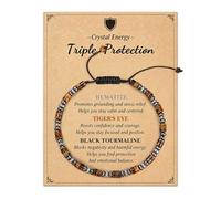 TACBSP Protection Healing Bracelet for Women Crystal Triple Five Fold Protection Bracelet Evil Eye Hematite Black Tourmaline Bracelet Inspirational Jewelry Gift, 中くらい, Stone, No Gemstone