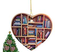 tacery Christmas Reading Pendant - Heart Ornament For Book Lovers - Vintage Bookshelf Pendant, Just A Girl Who Loves Books, Christmas Tree Pendant, For Librarians
