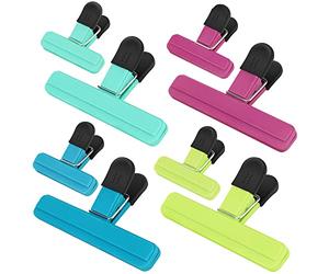 TACGEA Chip Clips, 8 Pack Food Clips, Upgrade Wide Open Bag Clips for Food Storage with Air Tight Seal Grip (4 x L, 4 x S)