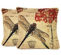 Tache 2 Piece 18 X 18 Inch Square Exotic Vintage Contemprory New European Fly High Dragonfly Decorative Cushion Pillow Throw Cover Set by Tache Home Fashion