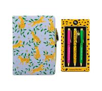 Tache Cheetah Pu Notebook & 3-Piece Pen Set