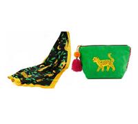 Tache Cheetah Silk Scarf And Make Up Bag Set