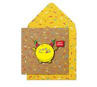 Tache HB Round Yellow Monster Premium Handmade FSC® Certified Greeting Card With Envelope. Birthday Card For Him Her Men Women Wife Husband Sister Brother Daughter Mum Or Dad.