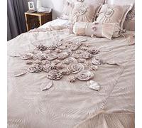 Tache Home Fashion 6 Piece Satin Luxurious Floral Solid Comforter Set, Polyester, Sweet Victorian Beige, Queen