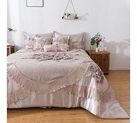 Tache Home Fashion 6 Piece Satin Luxurious Floral Solid Comforter Set, Polyester, Sweet Victorian Beige, California King