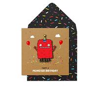 Tache Monster Birthday Red Premium Handmade FSC® Certified Greeting Card With Envelope. Birthday Card For Him Her Men Women Wife Husband Sister Brother Daughter Mum Or Dad.