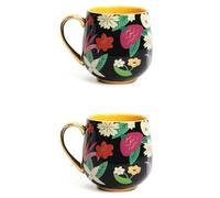 Tache Set Of 2 Rounded Floral Mug With Gold Handle