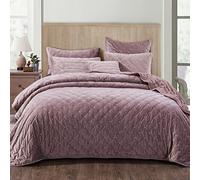 Tache Velvet Dreams Luxurious Velveteen Velour Super Soft Plush Warm Cozy Diamond Tufted Polka Dot Quilted Coverlet Light Purple Mauve Bedspread Set, King