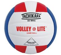 Tachikara SV-MNC Volley-Lite volleyball with Sensi-Tech cover, regulation size but lighter (scarlet/white/royal).