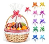 TACHIO 12 PCS Large Cellophane Bags with 12 Pull Bows, 30" X 39.4" Clear Reusable Hampers Bags, Ideal for Snacks & Hamper Making & Presents Packaging