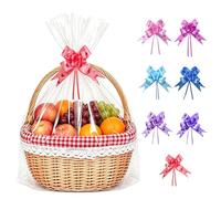 TACHIO 6 PCS Large Cellophane Bags with 8 Pull Bows, 30" X 39.4" Clear Reusable Hampers Bags, Ideal for Snacks & Hamper Making & Presents Packaging