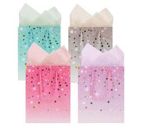TACHIO Gift Bags, 4Pcs Paper Gift Bag with 8 Tissue Papers, Birthday Gift Bag for Presents, Weddings, Festival Celebration, Showers, Boutiques, 18x10x23cm, Pink Light Purple Grey and Green