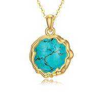 TACKAROR 14K Gold Turquoise Necklaces for Women Real Gold Turquoise Pendant Necklace for Women Turquoise Choker, Yellow Gold, Turquoise