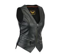 TackField Womens Motorcycle Leather Vest Heavy-Duty Top Grain Cow Hide Classic Biker Style Vest, Black, XL