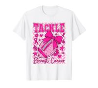Tackle Breast Cancer Pink Ribbon Football Leopard Bow Value Graphic T-Shirt