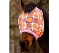 Tackmore Printed Mesh Horse Fly Mask with Fleece Padding - Breathable Anti-Rub Design, UV Protection, Adjustable Fit for Turnout & Pasture-Orange Circles S