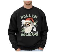 Tacky Christmas Sweater Mens Xmas Jumper 2024 New Fall And Winter Men's Christmas Old Man Printed Loose Casual Hoodless Sweatshirt For Men (Black, S)