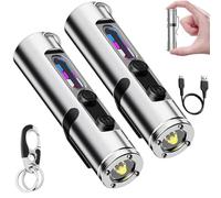 Taclite Mini - The Ultimate Everyday Micro Tool, Rechargeable LED Magnetic Super Bright Tactical Flashlight, High Lumens with 3 Brightness, Waterproof, with Hat Clip, for Camping&Hiking (Silver 2PCS)