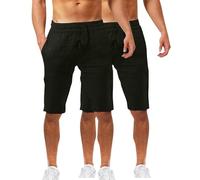 tacniseyw 2 Pack Mens Summer Beach Shorts Cotton Linen Shorts Elastic Waist with Pockets Soft Breathable Lightweight Solid Color Pants Oceanside Pants Casual Bermuda Jorts Half Cropped Trousers