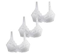 tacniseyw 3 Pack Bra for Women, Floral Lace Underwire Bra Full Coverage Minimiser Bras Plus Size Seamless Push Up Bras Ladies Soft Comfort Bralettes with Adjustable Straps