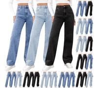 tacniseyw 3PC High Waist Jeans for Women Straight Wide Leg Jeans Stretchy Denim Trousers Baggy Slimming Flared Jean Ladies Pull On Jean Palazzo Pants Soft Comfy Y2K Boyfriend Denim Pants with Pockets