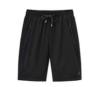 tacniseyw Casual Shorts Men Baggy Summers Bermuda Shorts Cotton Elastic Waist with Zip Pockets Breathable Knee Length Half Pants Lightweight Drawstrings Cropped Trousers Outdoor Work Half Pants Black