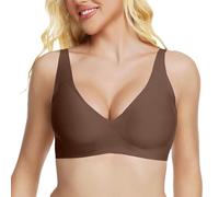 tacniseyw Jelly Bras for Women, Seamless Non Wired Push Up Bras Soft Comfort Full Coverage Support T Shirt Bra Seamless Wireless Jelly Bra Ladies Sleep Everyday Tshirt Bralettes Brown