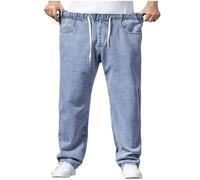 tacniseyw Mens Basic Jeans Wide Leg Work Casual Jeans UK Men Drawstring Elastic Waist Denim Pants Stretch Straight Leg Regular Fit Classic Denim Trousers Boys Plain Jean Trouser Elasticated Waist