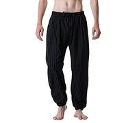 tacniseyw Men's Casual Pants Tight Leg Cuffs Striped Printed Pants Elasticated Waist Baggy Jogger Drawstring Beach Trousers Comfort Lightweight Breathable Sweatpants Hippie Boho Harem Trousers Black
