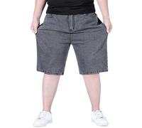 tacniseyw Mens Classic Denim Shorts Elasticated Waist Breathable Baggy Stretch Durable Shorts with Multi Pockets Calf-Length Solid Color Pants Cargo Cropped Trousers with Belt Buckle and Placket Grey