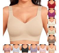 tacniseyw Wireless Jelly Bra for Women UK Plus Size Full Coverage Seamless Bras Non Wired Push Up Bras Minimiser Bra Ladies Everyday Bralettes Soft Comfortable No Underwire Tshirt Bralettes Khaki