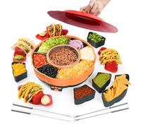 Taco Bar Serving Set, 360° Rotating Taco Tuesday Kit with 6 Removable Trays & 4 Holders, Heated Tray for Nachos, Burritos & Party Entertaining
