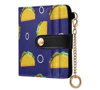 Taco Blue Food Print Small Women Wallet RFID Blocking Leather Bifold Compact Card Holder with Zipper Coin Pocket Purse for Girls Ladies Women
